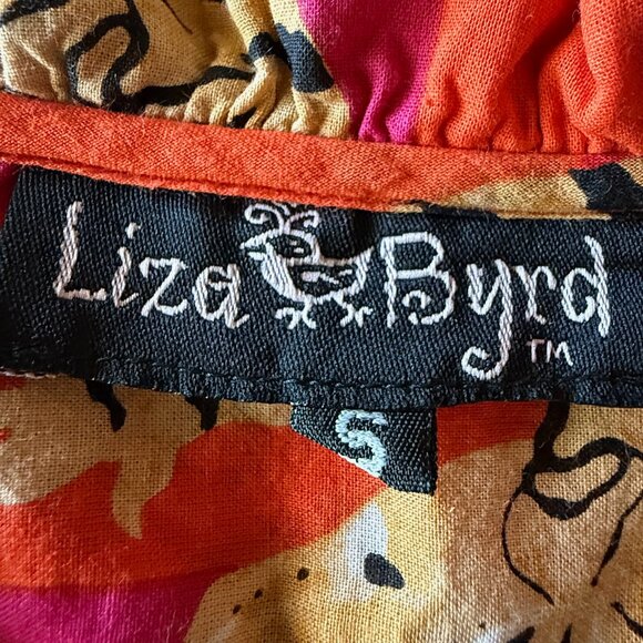 Liza Byrd Bessie Ruffle Blouse in Tangerine and Pink StripTiger Print Size S - Picture 10 of 12